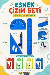 4 Parça Esnek Çizim Seti Renkli ( Cetvel, Gönye, Pergel, İletki )